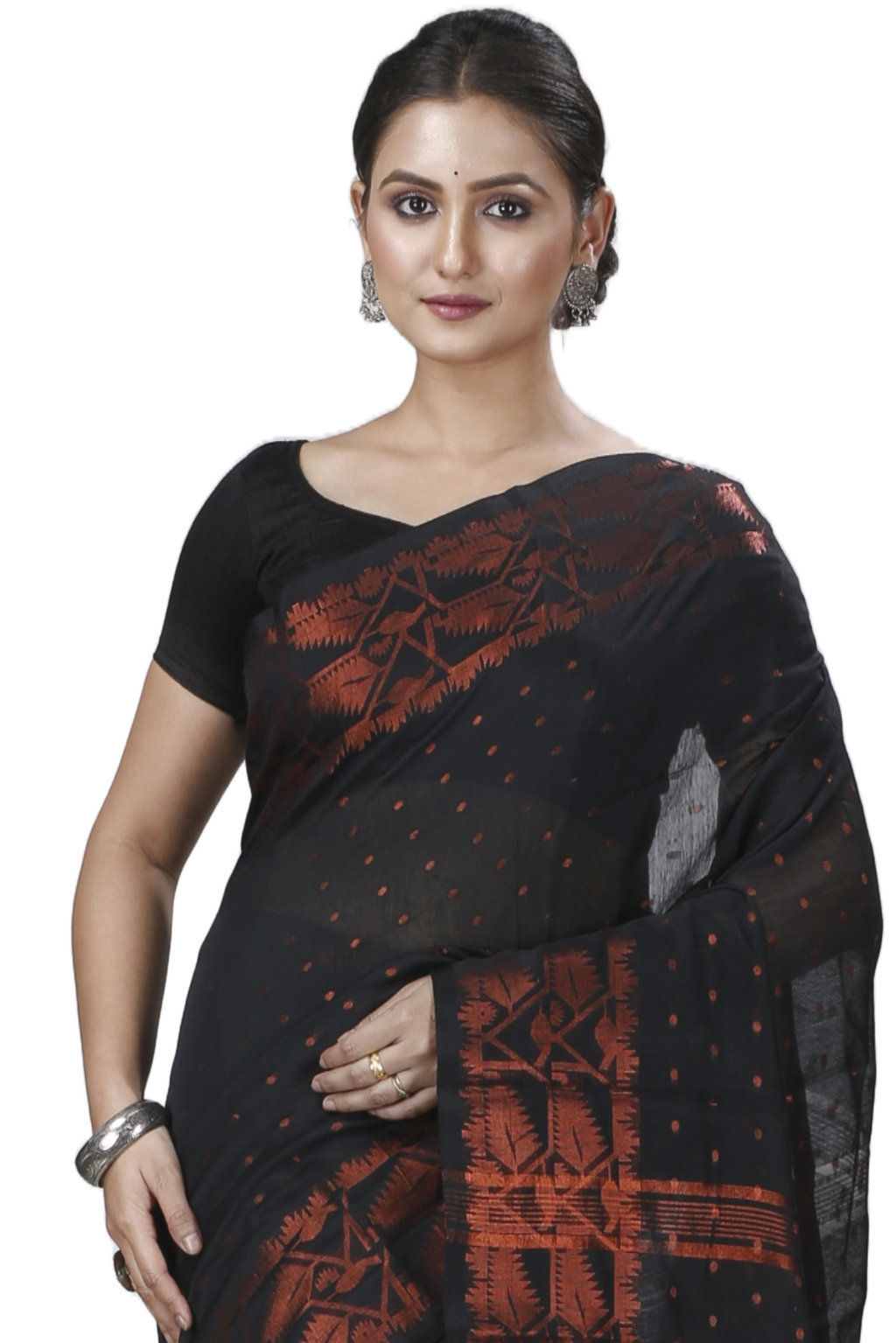 Black Blended Cotton Temo Hand Loom Saree (1264)